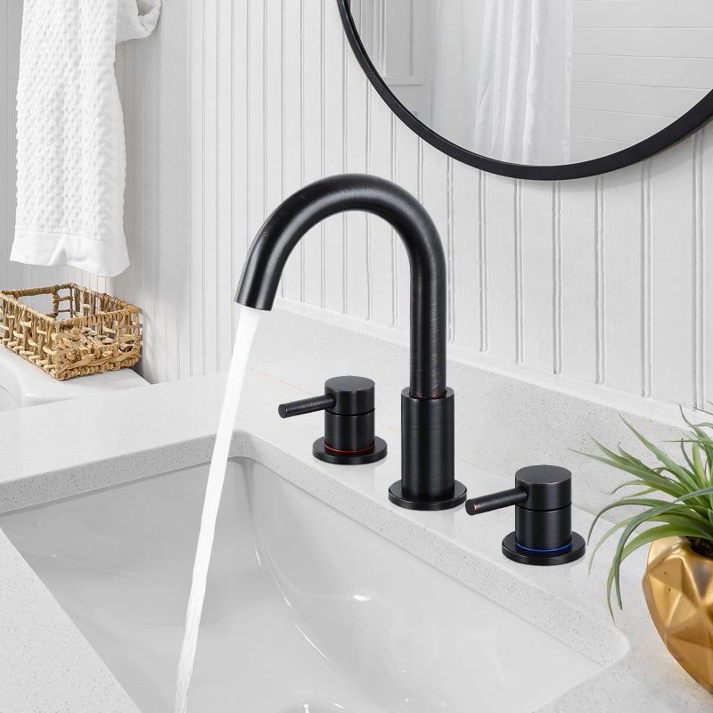 FGKQ Bathroom Faucets 3 Hole, 8 Inch Widespread Bathroom Sink Faucets with Pop Up Drain, Sink Faucet Bathroom 2 Handles with Water Supply Pipes,Oil Rubbed Bronze - Image 2